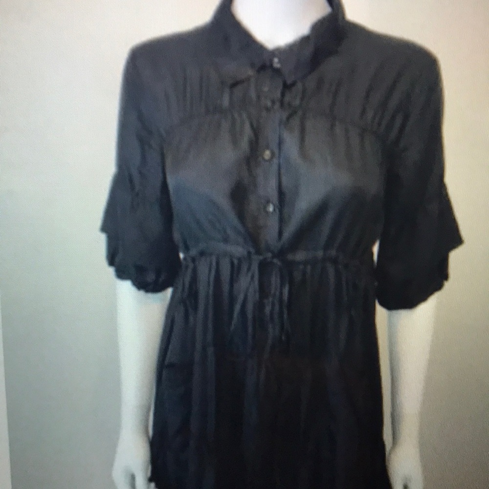 PETE & GRETA black silk ruffled dress S